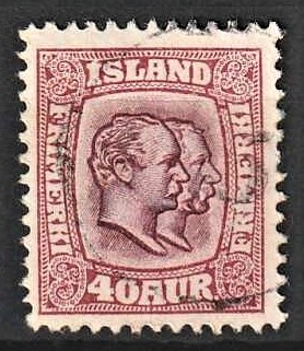 FRIMÆRKER ISLAND | 1907 - AFA 58 - Chr. IX og Frederik VIII - 40 aur lillarød tk. 12 3/4 - Stemplet